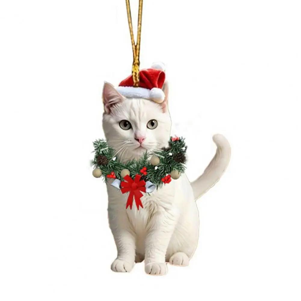 Christmas Car Home Decoration  2D Pendant Christmas Cat Ornaments with Different Cat Acrylic Decorations for Christmas Garlands