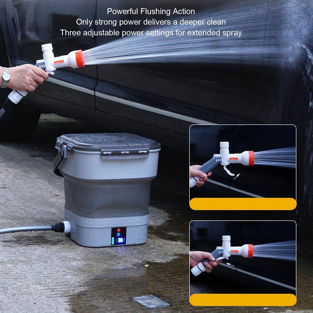 Battery Powered Sprayer Rechargeable Portable Electric Water Pressure Car Washer with 12L Foldable Water Tank for Home Garden