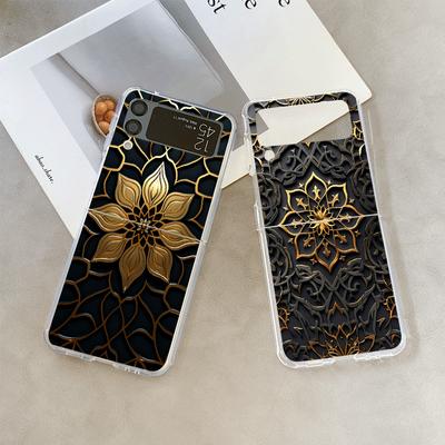 Coque de téléphone dorée esthétique vintage à motif floral pour Samsung Galaxy Z Flip 7 Flip6 5 4 3 Housse pliante pour Z Flip7 Flip5 Coque