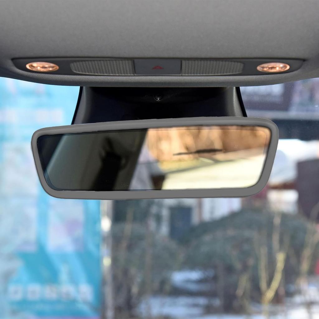 Car Rear View Mirror Silicone Protector Cover, Compatible with Model 3/Y, Auto Interior Mirror Decoration Frame, Car Accessories (Gray)