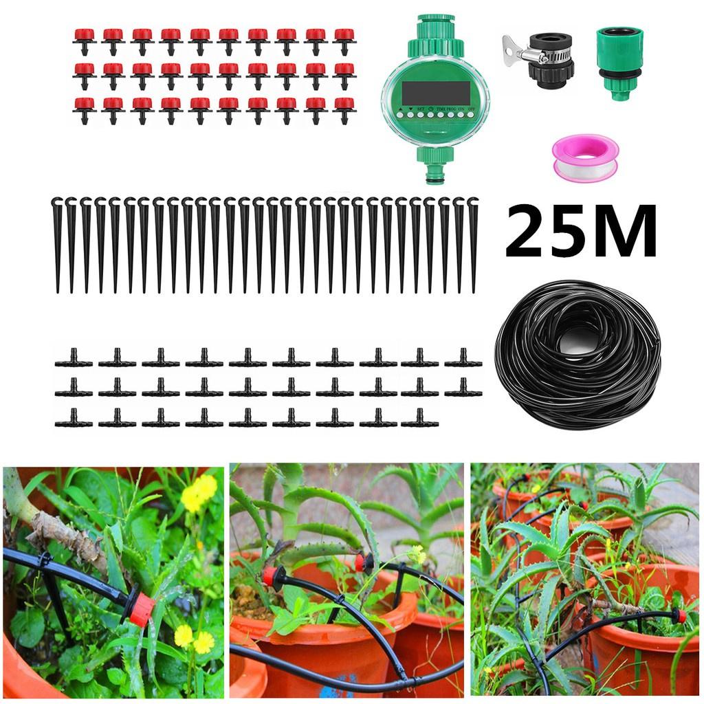 DIY Micro Drip Irrigation System Garden Plant Self Automatic Watering Timer Garden Hose Kits 25m With Adjustable Dripper New