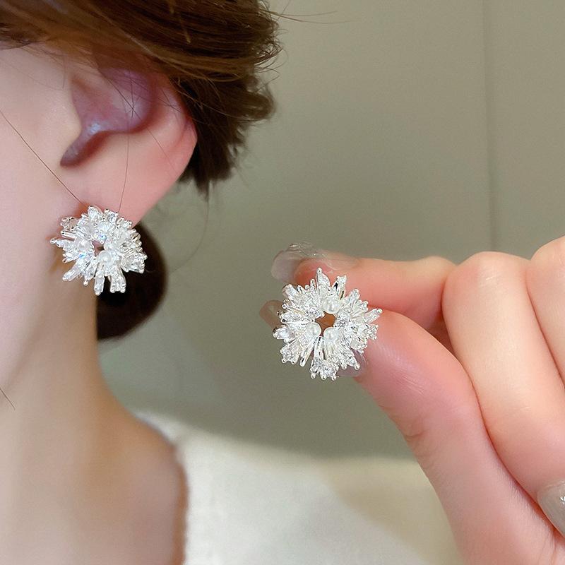 Zircon Metal Fireworks Earrings Korean Niche Cold Wind Earrings Temperament Versatile Earrings