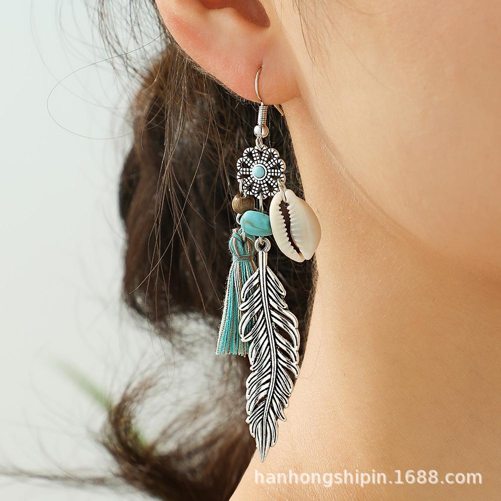 Vintage Earrings Silver Geometric Turquoise Drop Earrings Bohemian Dangle Jewelry for Women
