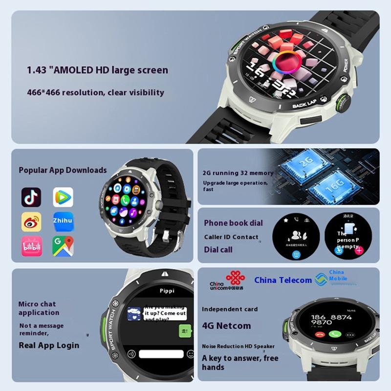 SCIONE Smart Touch Screen Watch Full Netcom 5G Card HD Color Screen Bluetooth Call Smart Watch