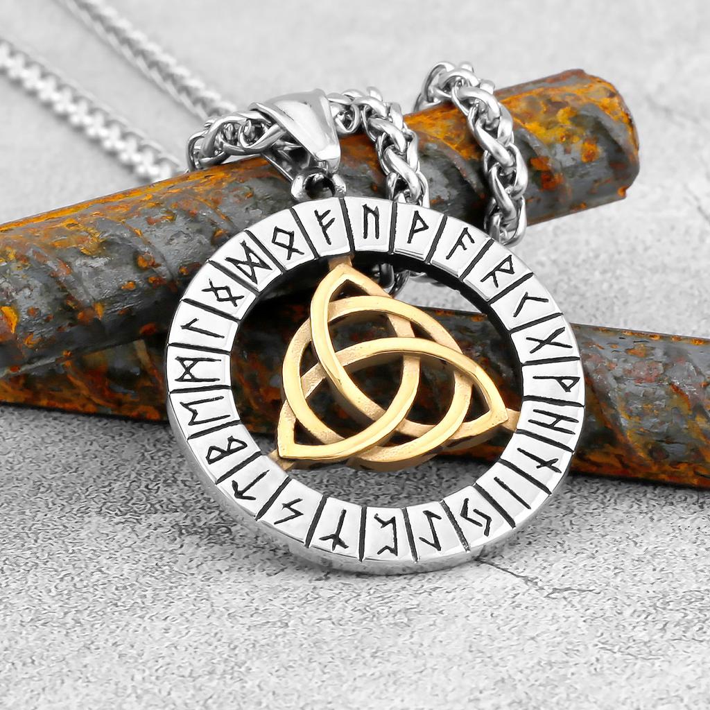 Viking Celtic Knot Pendant Necklace Stainless Steel Men Chain Odin Protection Amulet Gothic Jewelry Gift