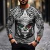 Round Neck 3D Aztec Graphic Printed Casual Long Sleeved Men's T-shirts - Soft Medium Stretch Polyester Fabric Spring and Autumn Relaxed Fit Clothing