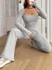 2024 Women's Solid Color Rib-Knit Lounge Set: Long-Sleeve Top & Pants