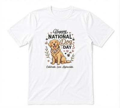 Happy National Dog Day Cute Golden Dog Lover Unisex White T-shirt