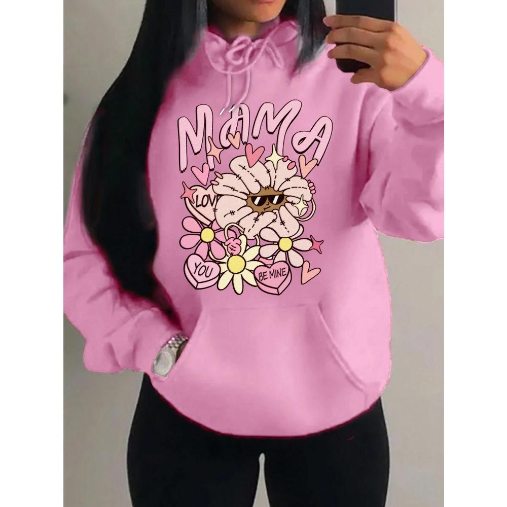 Mama Love You Beautiful Flower Pattern Hoodies Women Casual Comics Clothing Harajuku Y2K Hoody Autumn Fleece Woman