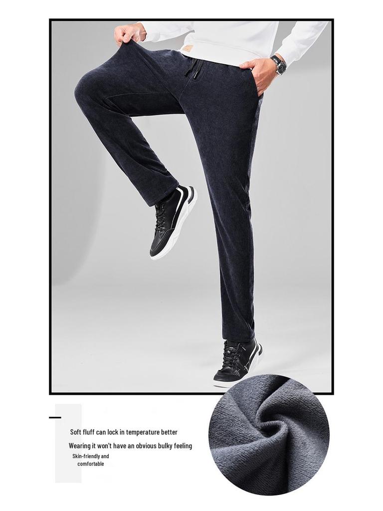 Men's Fleece-Lined Corduroy Pants - Slim Fit, Straight Leg, Business Casual for Autumn and Winter