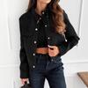 Women's Stand Collar Short Jacket with Gold Buttons and Chest Pockets Multiple Colors