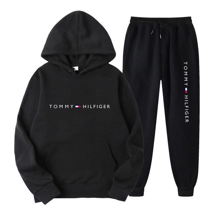 Men's Hoodie Pants Set With Plush Insulation Fashionable Color Matching Casual Sports