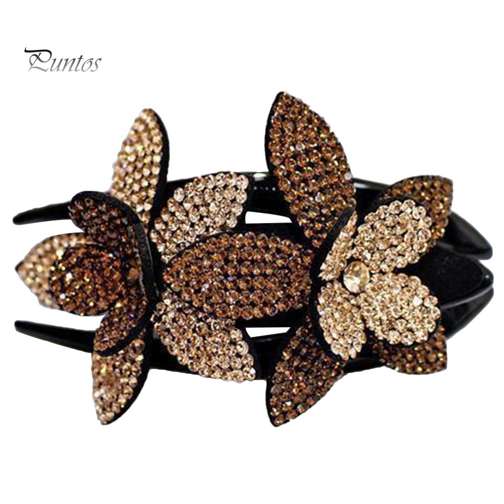 Women Elegant Flexible Rhinestone Flower Hair Clip Hairpin Claw Gift