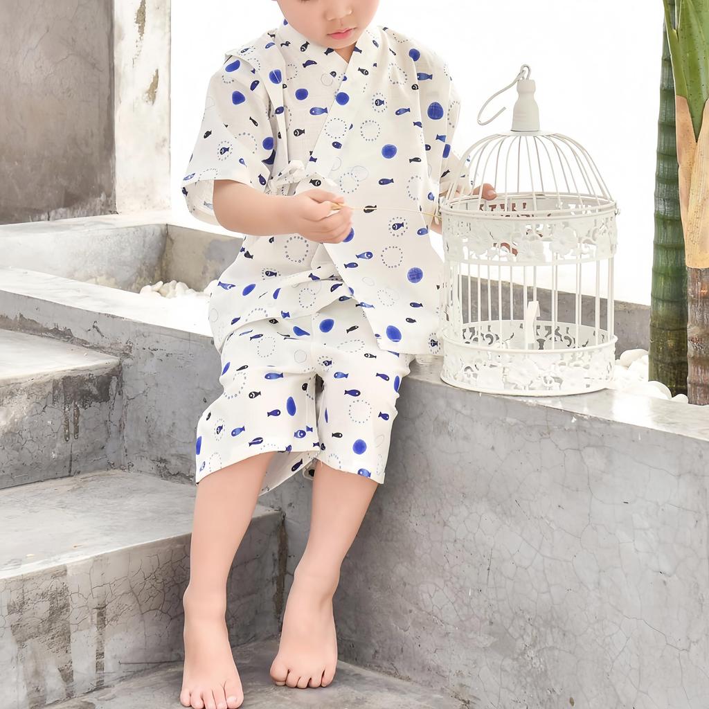 WEANXIN Jinbei Yukata Top and Bottom Sizes and Made In with Dinosaur and Fish Short Open Perfect for Summer Festivals and Fireworks and a Great Gift