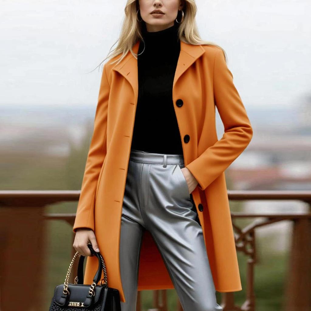 Casacos Para Mulheres Casaco Trench Simples Abotoadura Moda Linha A Outono Inverno