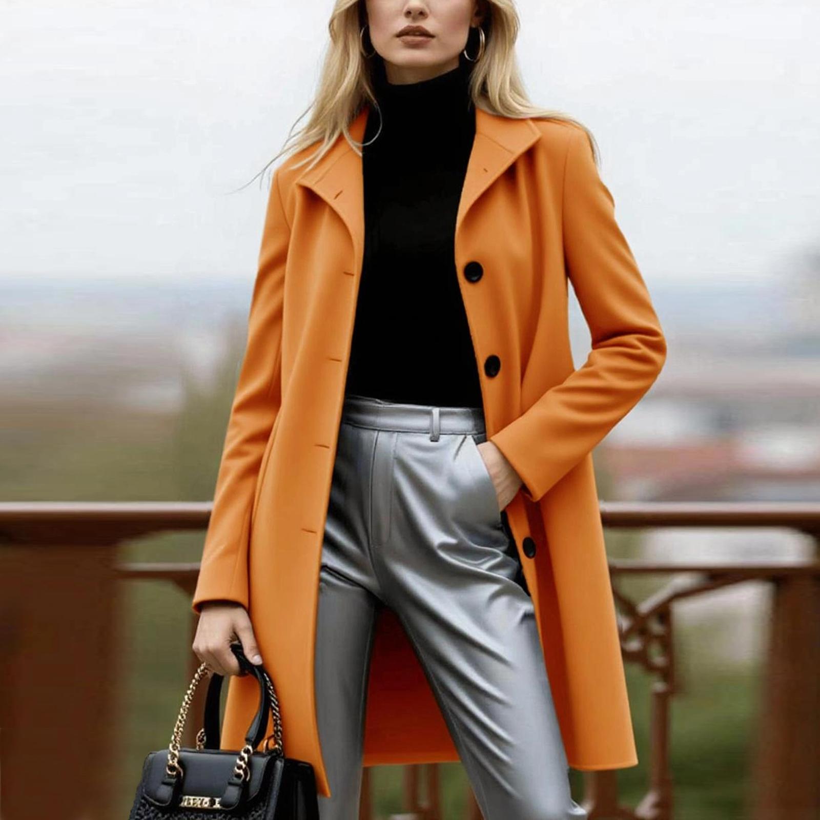 

Женские пальто Однобортный тренч Модные А-силуэта Осенне-зимние куртки XL жёлтый