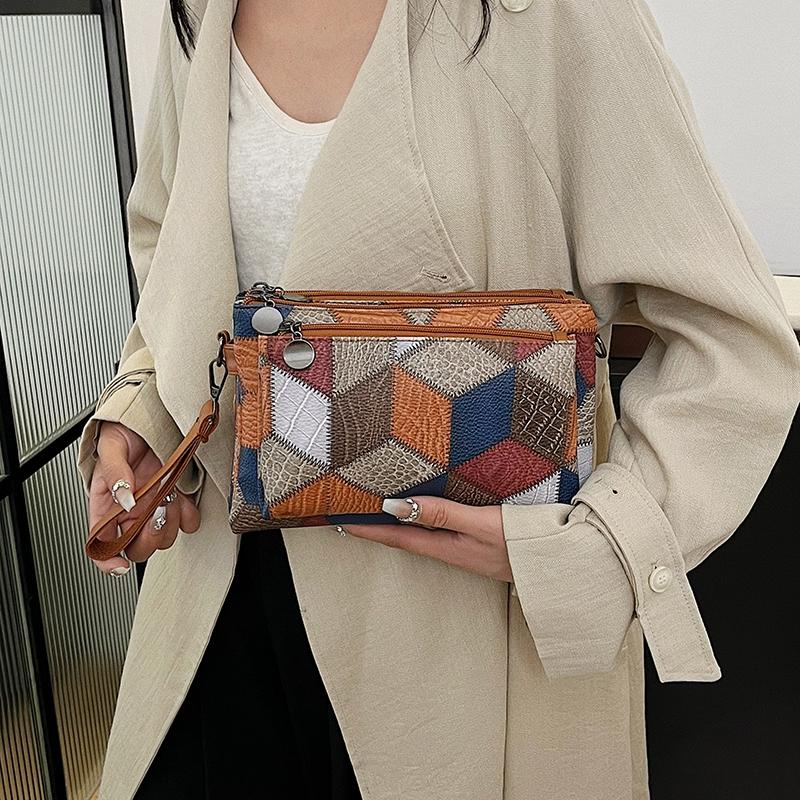 Small Hand Bag Women's Large Capacity Shoulder Bag Color Blcok Crossbody Bag Soft Leather Mother Bag