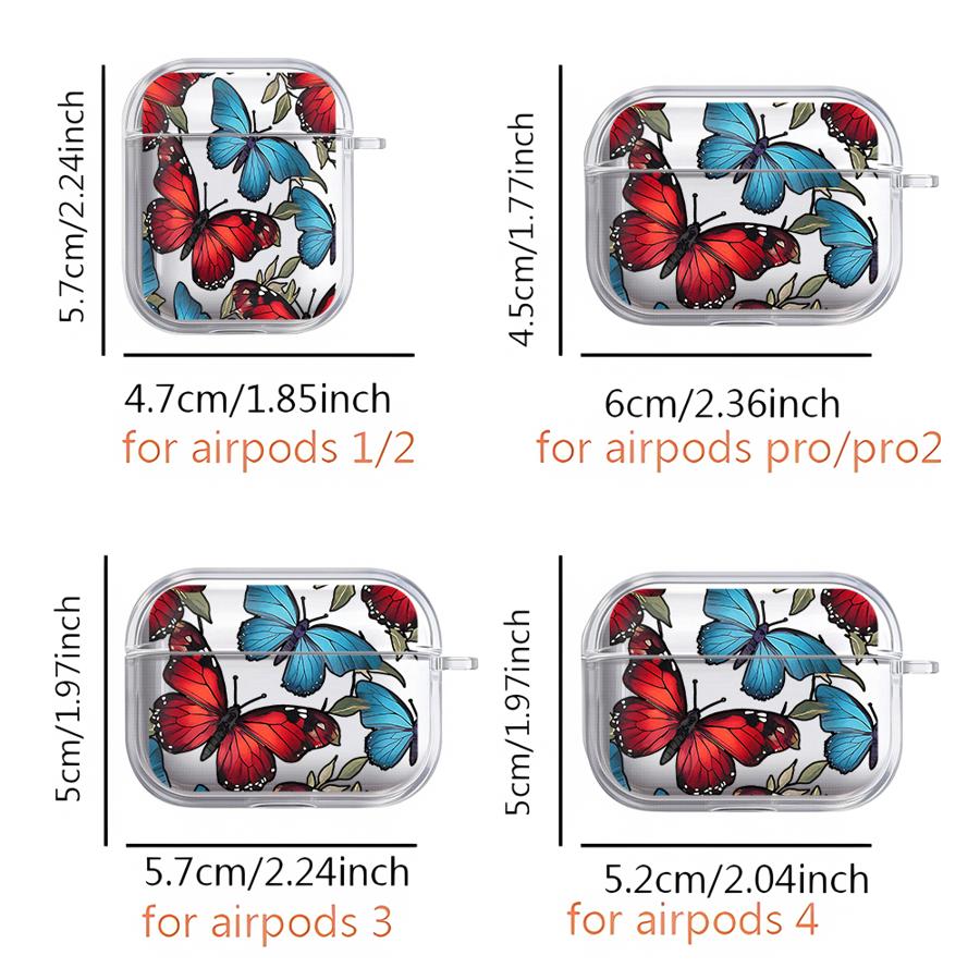 Red Blue Butterfly Clear Earphone Cases Cover Case For Airpods Pro3 1 Pro Pro2 4 2 3