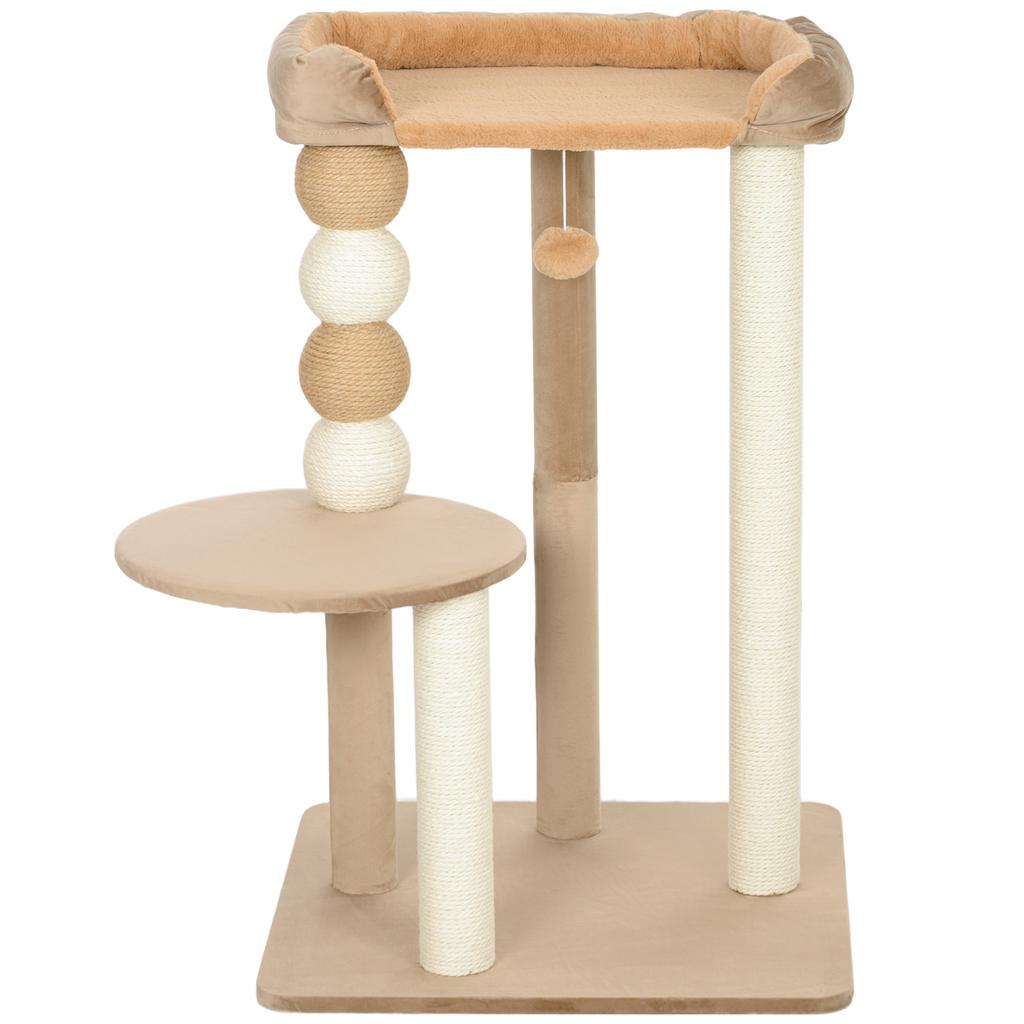 Cat Tree with 2 Levels, Play Ball, Scratching Posts, Scratching Balls, up to 7 kg, 56 x 54 x 86 cm, Brown