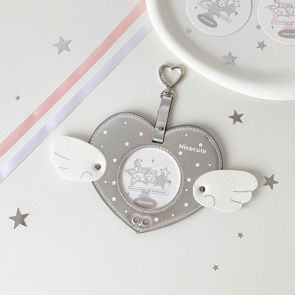 Leather ballet strap badge protective sleeve, anime props badge gift, angel wing shape storage bag display pendant