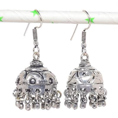 Natural Indian Look Jhumki Gemstone Silver Tribal Bali Earring 1.89" t2H71