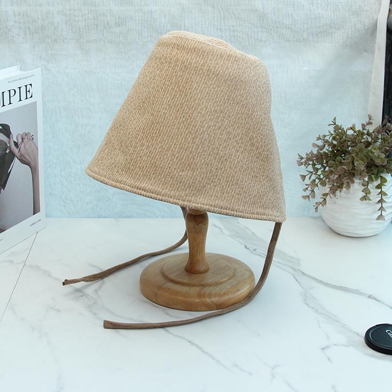 Classical loli niche design tied hat corduroy retro age-reducing face hat children's lampshade bucket hat