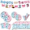 Popular Gender Reveal Theme Party Supplies Denim Style Gender Decoration Arrangement Props Tableware Banner