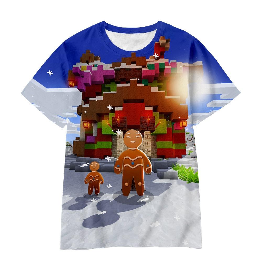 2026 Cross-border Amazon Short Sleeve Cartoon Minecraft 3D Digital Printing Crew Neck Loose Short Sleeve T-Shirt Factory