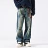 Jeans Droits Amples Artisanat de Lavage Rétro Pantalons High Street