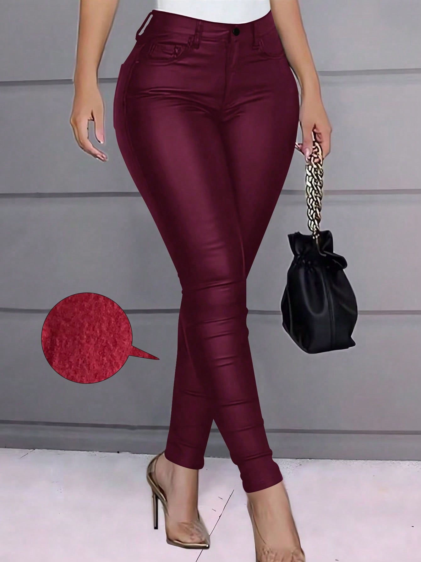 

Rose Beauty A Узкие укороченные брюки из искусственной кожи с высокой талией и термоподкладкой XXL бордовый