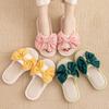 Butterfly knot linen slippers indoor cool slippers contrasting colors, simple fabric cotton linen slippers
