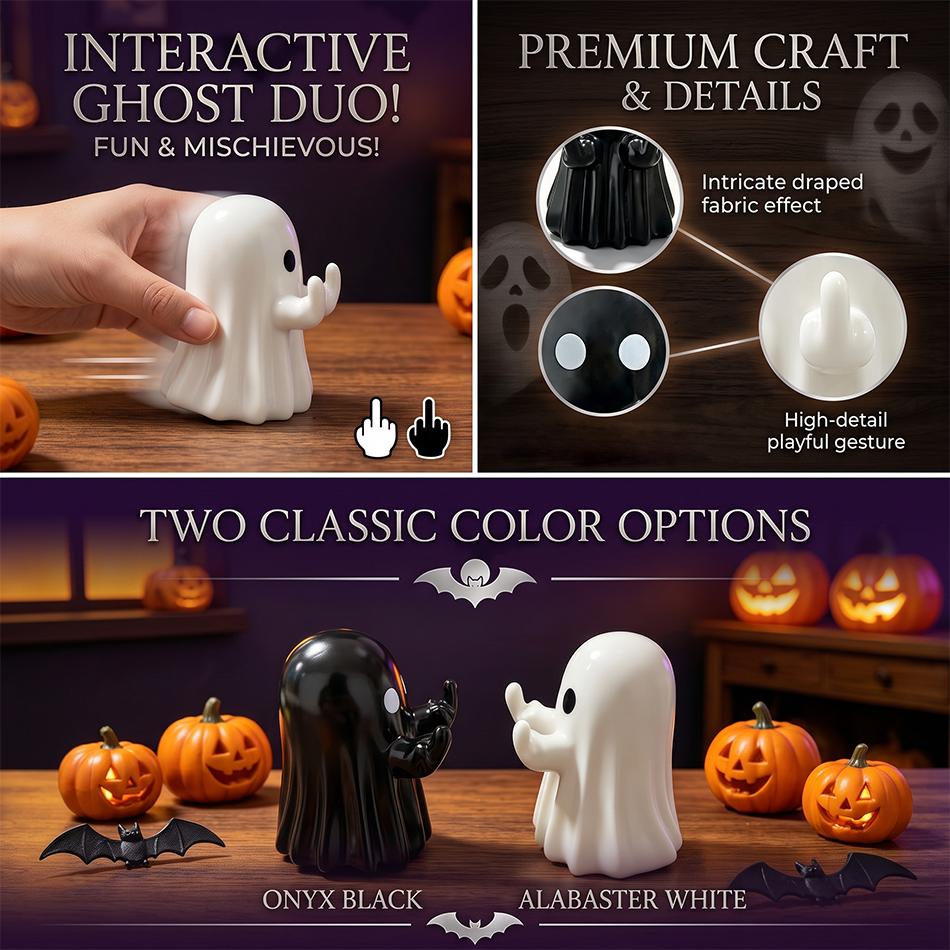 Hot New Arrival Cute Ghost Sculpture with Middle Finger Mini Halloween Desk Decor Funny Creative Novelty Gift for Office