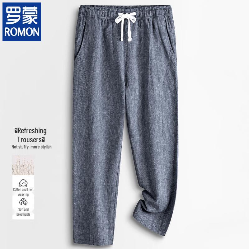 ROMON Men s Linen Blend Straight Casual Cropped Pants 3XL