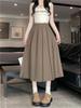 Chic Summer Pleated A-Line Skirt - Plus Size, Age-Reducing, Solid Color, Mid-Length