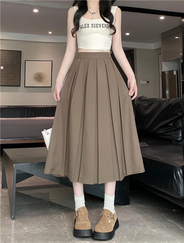 Chic Summer Pleated A-Line Skirt - Plus Size, Age-Reducing, Solid Color, Mid-Length