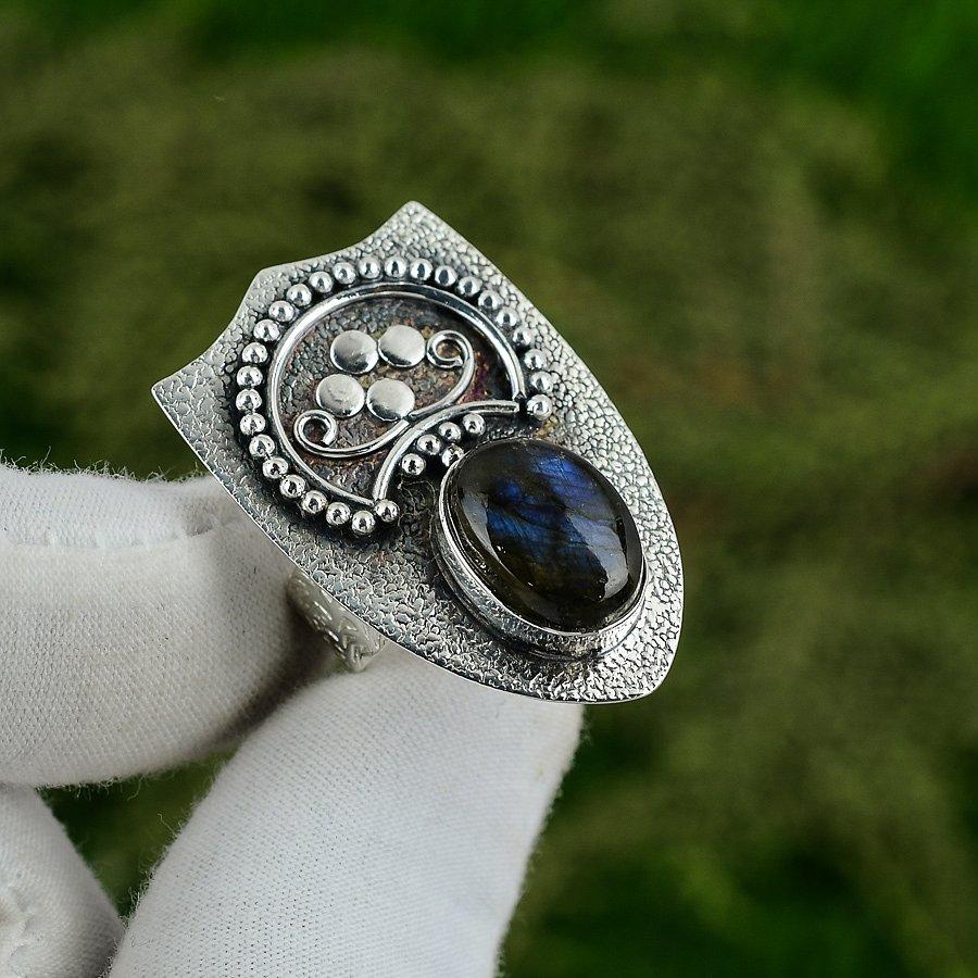 Mothers day Sale Sterling Silver Labradorite Stone Bezel Stackable Ring Jewelry Adjustable