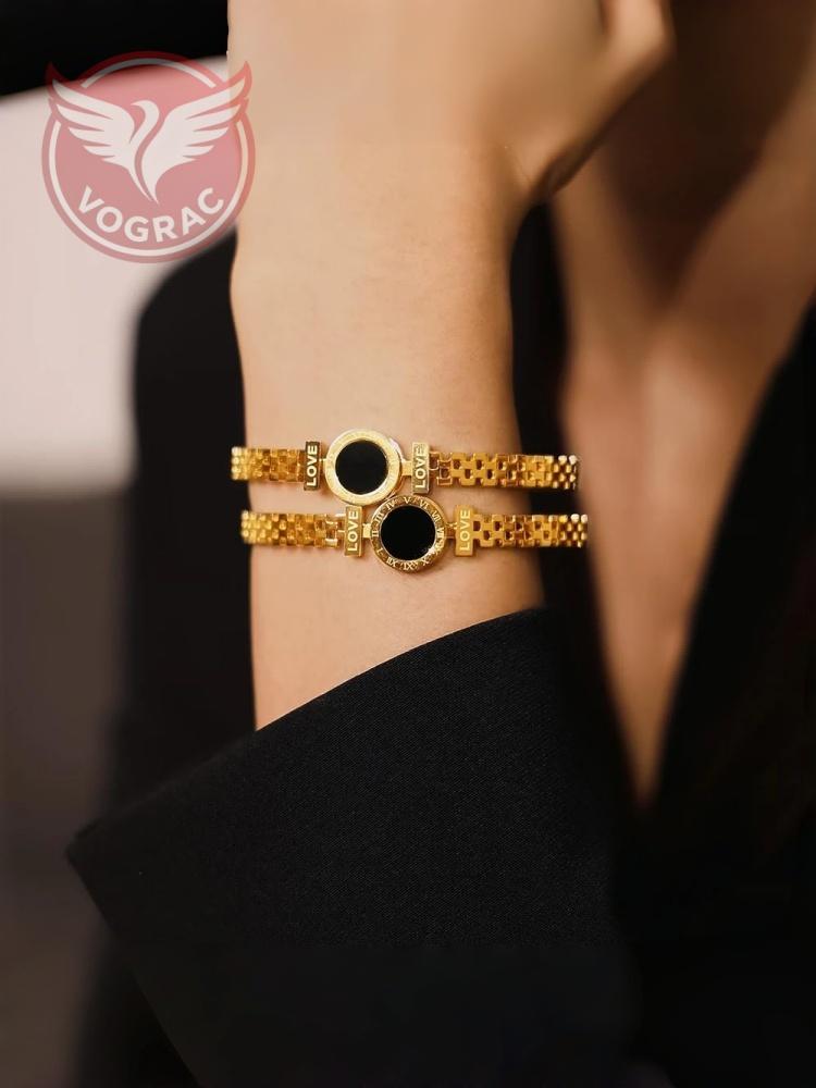 Classic Stainless Steel Round Bangles For Women Black Acrylic Roman Numerals Wristband Women Bracelets  For 2025 Jewelry