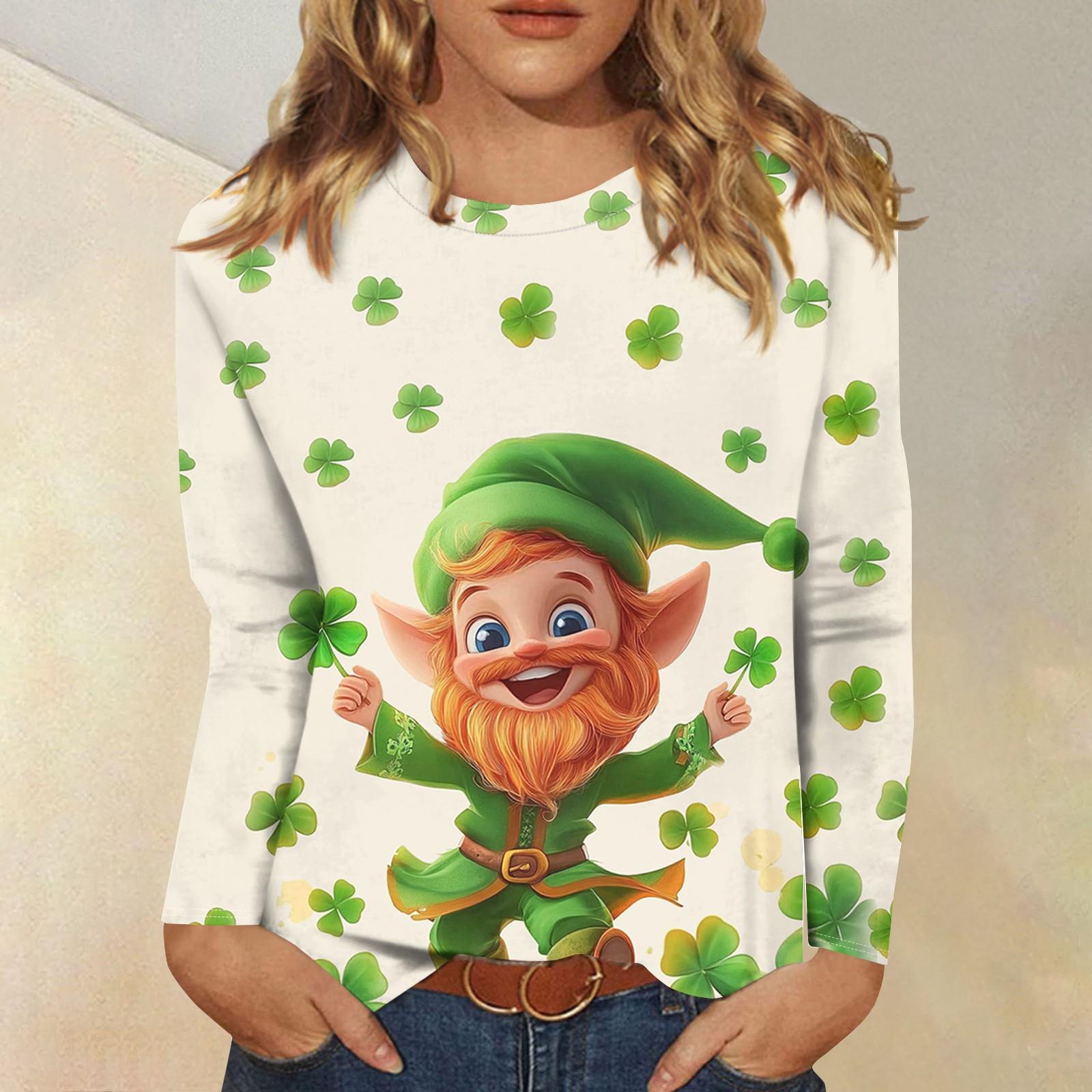 

Рубашки с длинным рукавом для женщин Милые футболки с графическим принтом Блузки Повседневные топы больших размеров Базовые топы Пуловеры St. День Патрика XL жёлтый