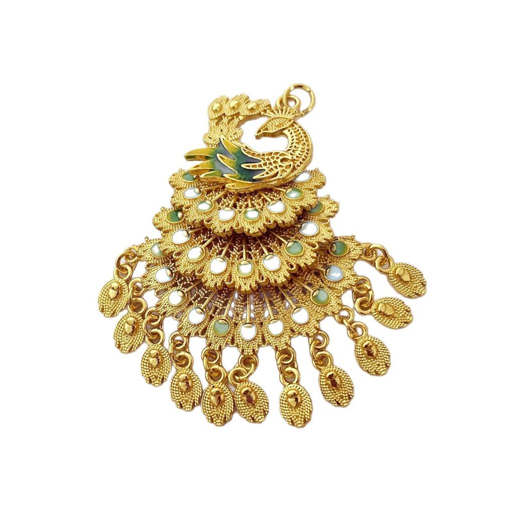 Vintage Ethnic Peacock Pendant Necklace with Enamel and Gold Accents - Retro Phoenix Design