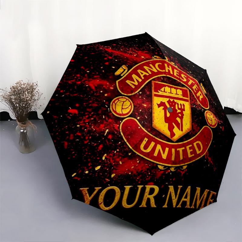 1 PC Automatic Folding Umbrella - Manchester United F Custom Name Pattern, Portable & Foldable Design with 8 Ribs, Christmas Birthday Gifts