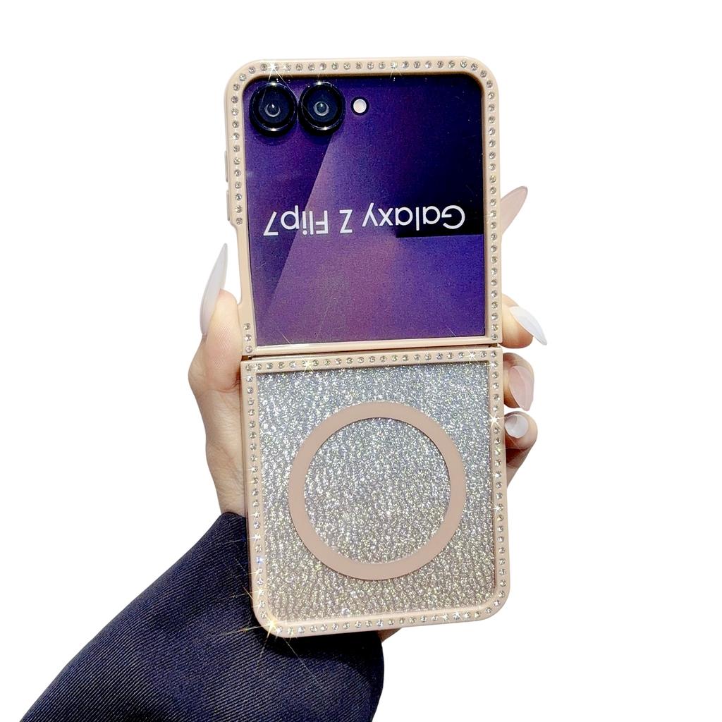 Fashion Glitter Inlaid Diamond Magnetic Phone Case for Samsung Z Flip 7 EF 6 5 4 3 Crystal Lanyard Shockproof Portable Cover