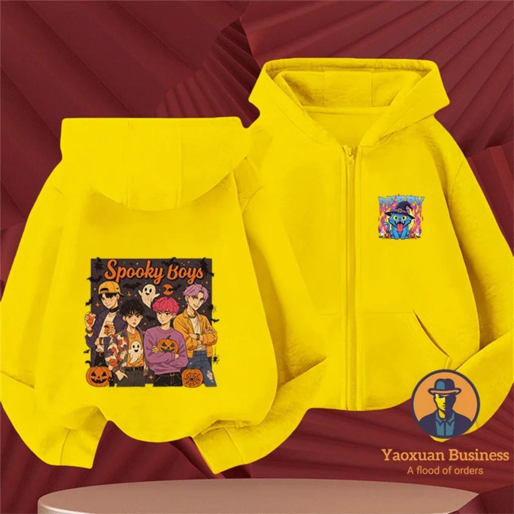 New KPop Devil Hunter Boys and Girls Children's Zipper Hoodie Cute Cartoon Print Warm Halloween Autumn/Winter Fashion Clothing