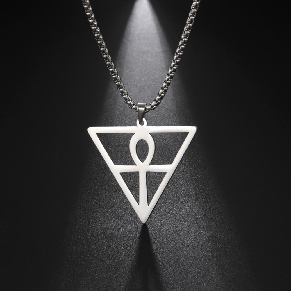 Egyptian Cross Pendant Inside Inverted Triangle Men Necklace Stainless Steel Box Chain Choker For Women Trend Jewelry Gift