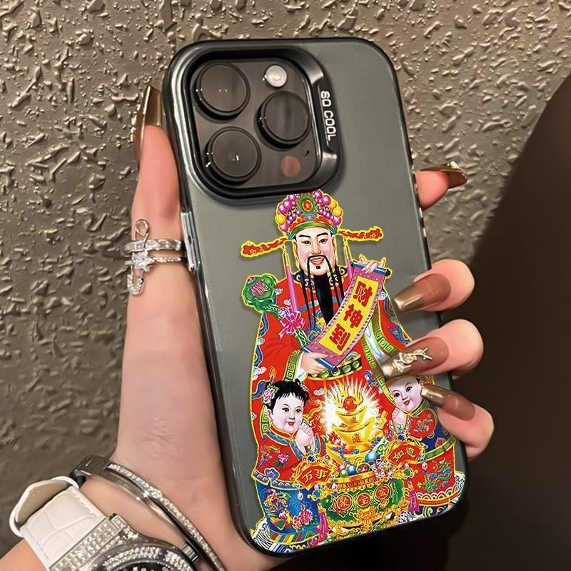 God of Wealth iPhone15 mobile phone case Apple 14promax new 13 big red 12 Chinese style xs matte 11