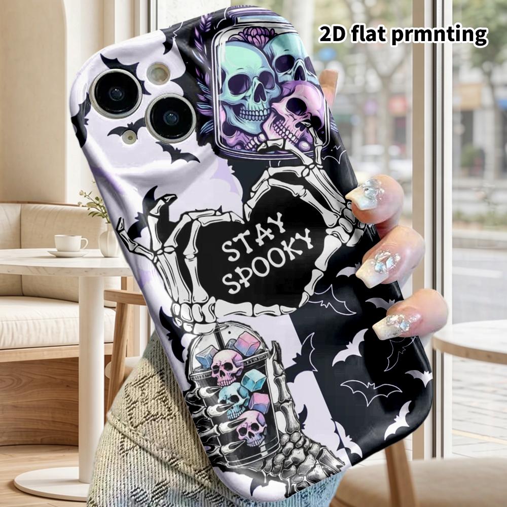 Phone Case: 2D Flat Design Suitable for iPhone 18 17 16 15 14 13 Pro Film Protective Case, Couple Style, Cartoon Skull, Christmas and Halloween Gift