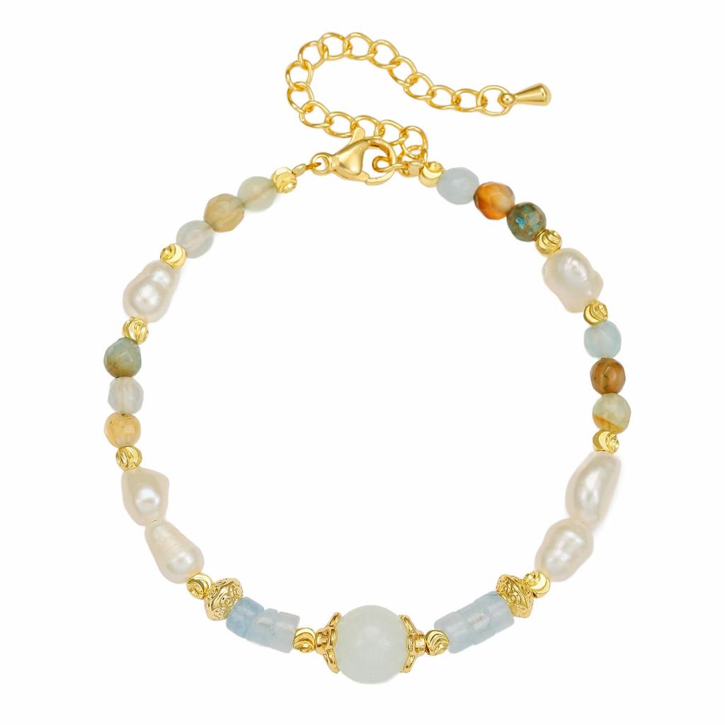 Collier Bracelet en Perles d'Aventurine Naturelle et de Perle