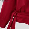 INCERUN Men Long Sleeve Bandage V Neck Front Cross Layer Shirts Tops
