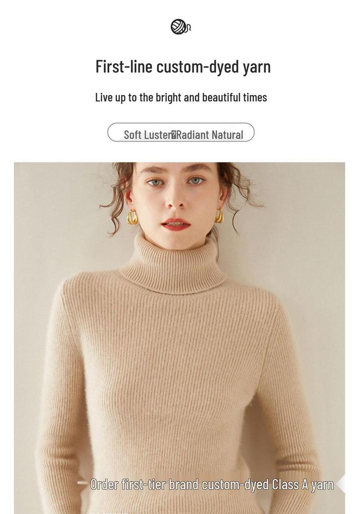 Women's High Neck Striped Cashmere Sweater - Slim-Fit Seven-Needle Knit for Autumn & Winter