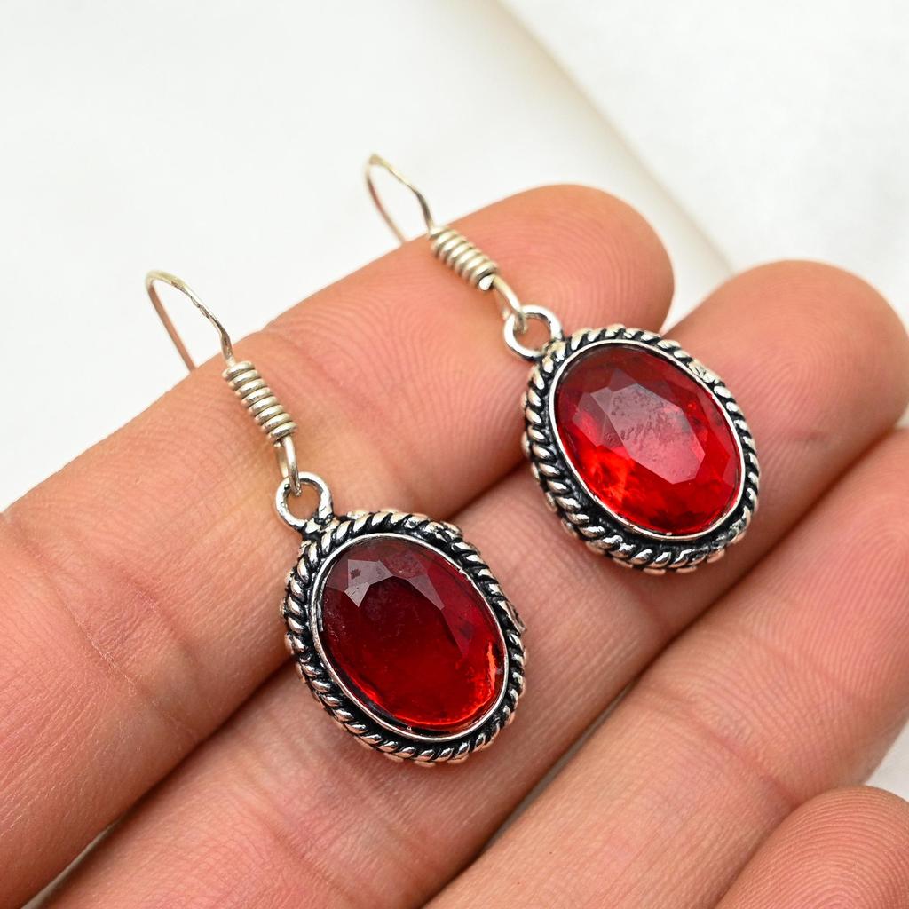 Red Garnet Jewelry, 925 Solid Sterling Silver Earrings, Handmade Gemstone Jewelry Earrings For Memorial Day