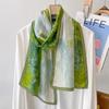 Retro Green Silk Big Streamer Mulberry Silk Silk Scarf Women'S Long High-End Double Crepe Scarf Gift Elder Mother